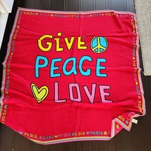OLD NAVY Red 'Give Peace Love' Wrap Scarf Tapestry OS